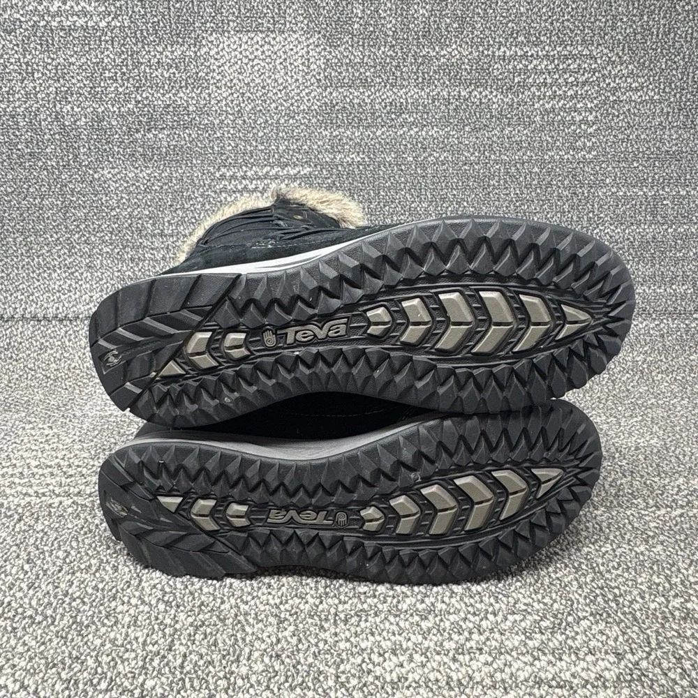 Teva Little Cloud Boots Black Waterproof Faux Fur Winter Womens Size 10 1001457